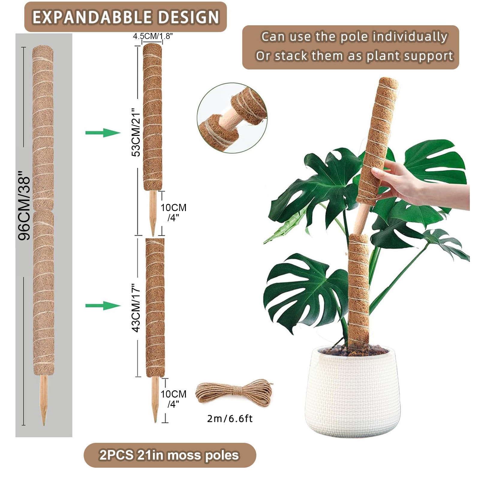 Moss Pole 38/43/53CM Monstera  - đánh giá và giá Sphagnum Moss Dry